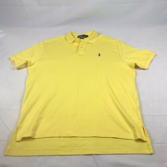 vintage 90s RALPH LAUREN MENS POLO SHIRT SIZE L LARGE YELLOW SHORT SLEEVE‎